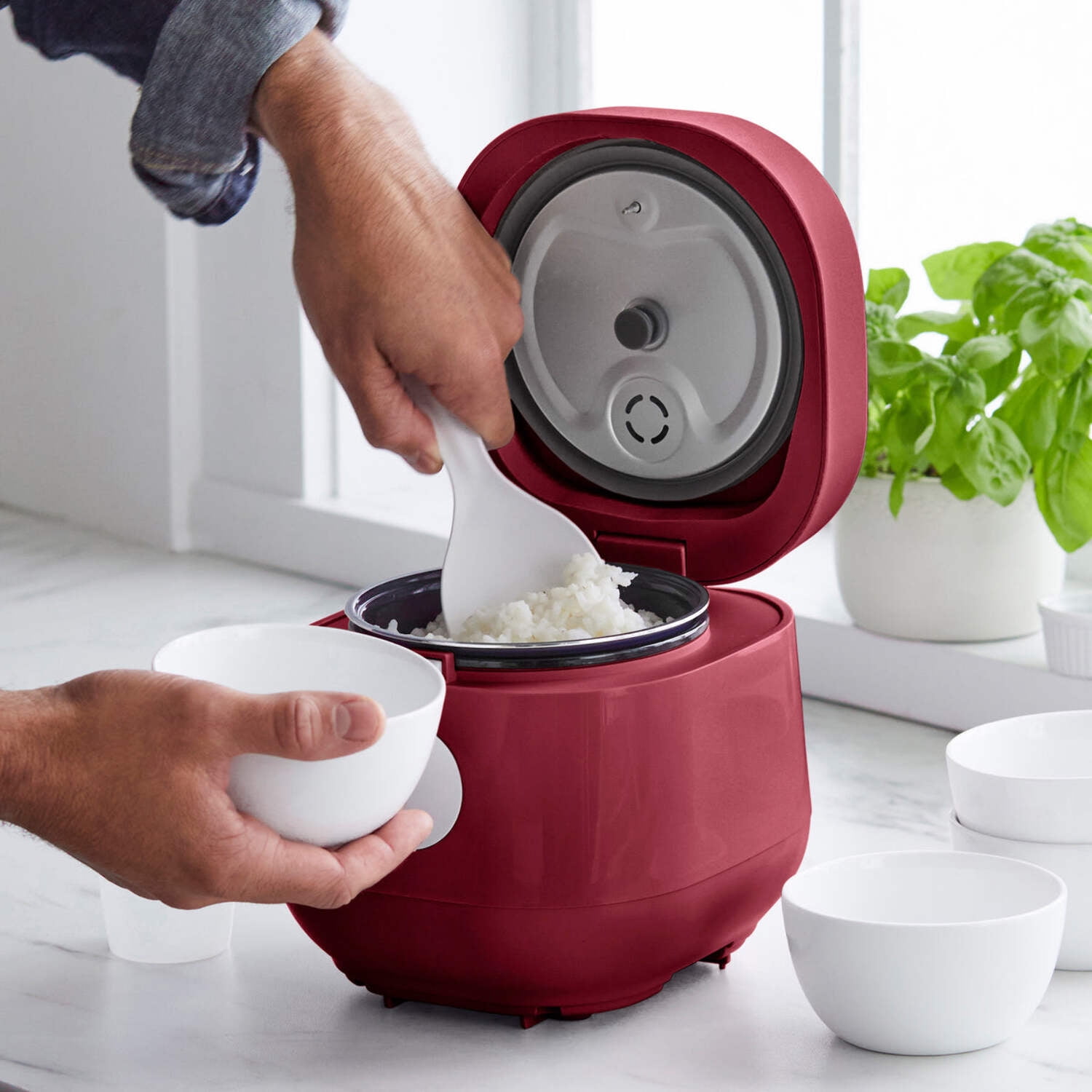 GreenLife 4 Cups Cooked, 2 Cups Uncooked Rice Cooker, Red