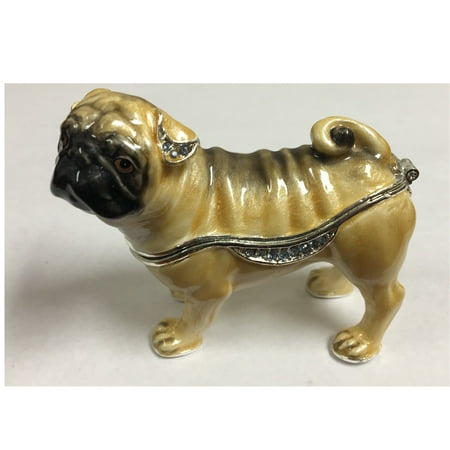 - Pug Dog Bejeweled Enamel Jewelry Trinket Keepsake Box Container Pet Animal New