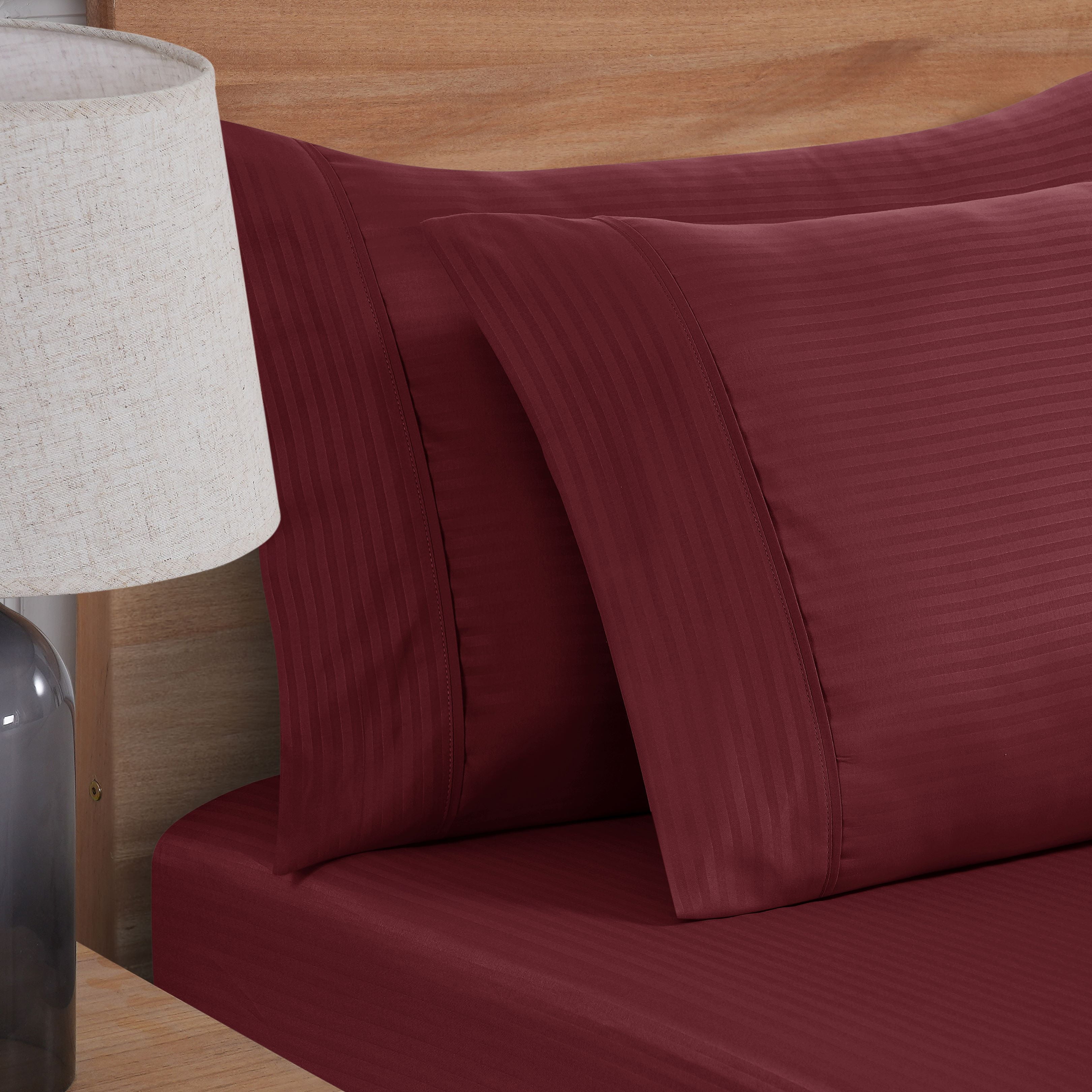 Mainstays Super Soft Brushed Microfiber Pillowcase Set, Luscious Red Merlot Embossed Stripe, Standard/Queen, 2 Piece