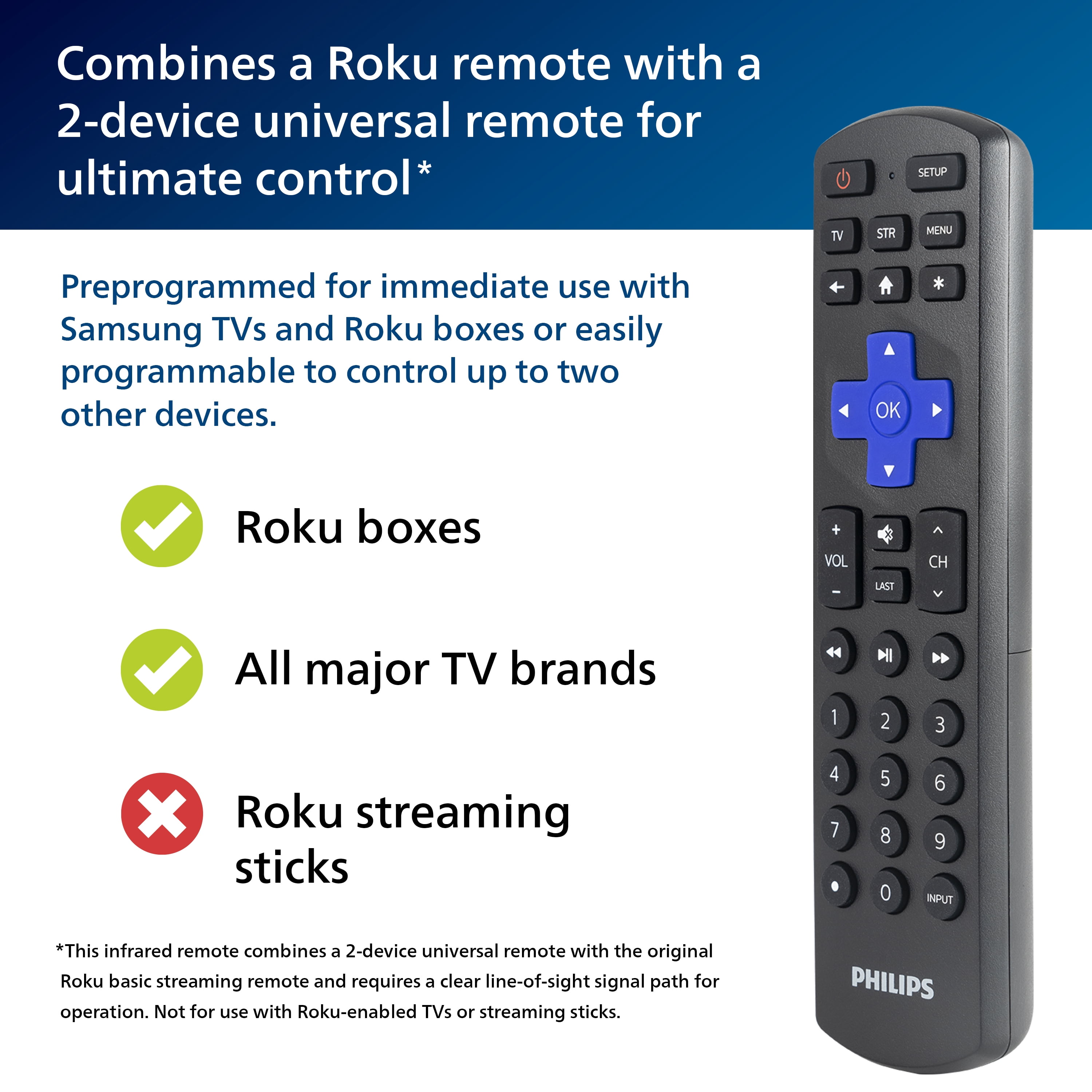 Philips Roku TV Replacement Universal TV Remote Control in Black, SRP6320R/27