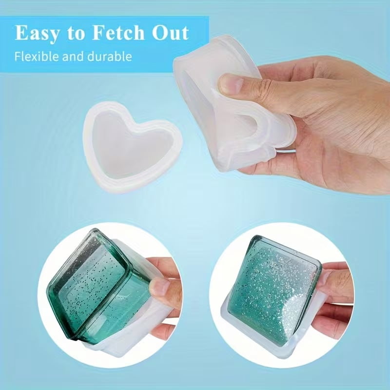 3 piece epoxy resin mold set, silicone jewelry box mold, heart shape & square, bendable storage container DIY hand making tools