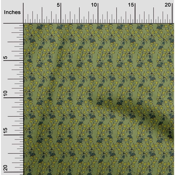oneOone Organic Cotton Poplin Twill Fabric Leaves & Floral Block Printed Fabric 1 Yard 42 Inch Wide