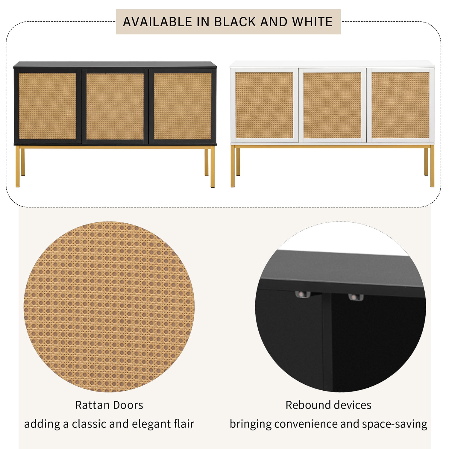 Kepooman 54" Kitchen Sideboard Cabinet, Accent Storage Cabinet with Artificial Rattan Door, Sideboard Buffet Cabinet for Living Room, Black Kepooman 54" Kitchen Sideboard Cabinet, Accent Storage Cabinet with Artificial Rattan Door, Sideboard Buffet Cabinet for Living Room, Black