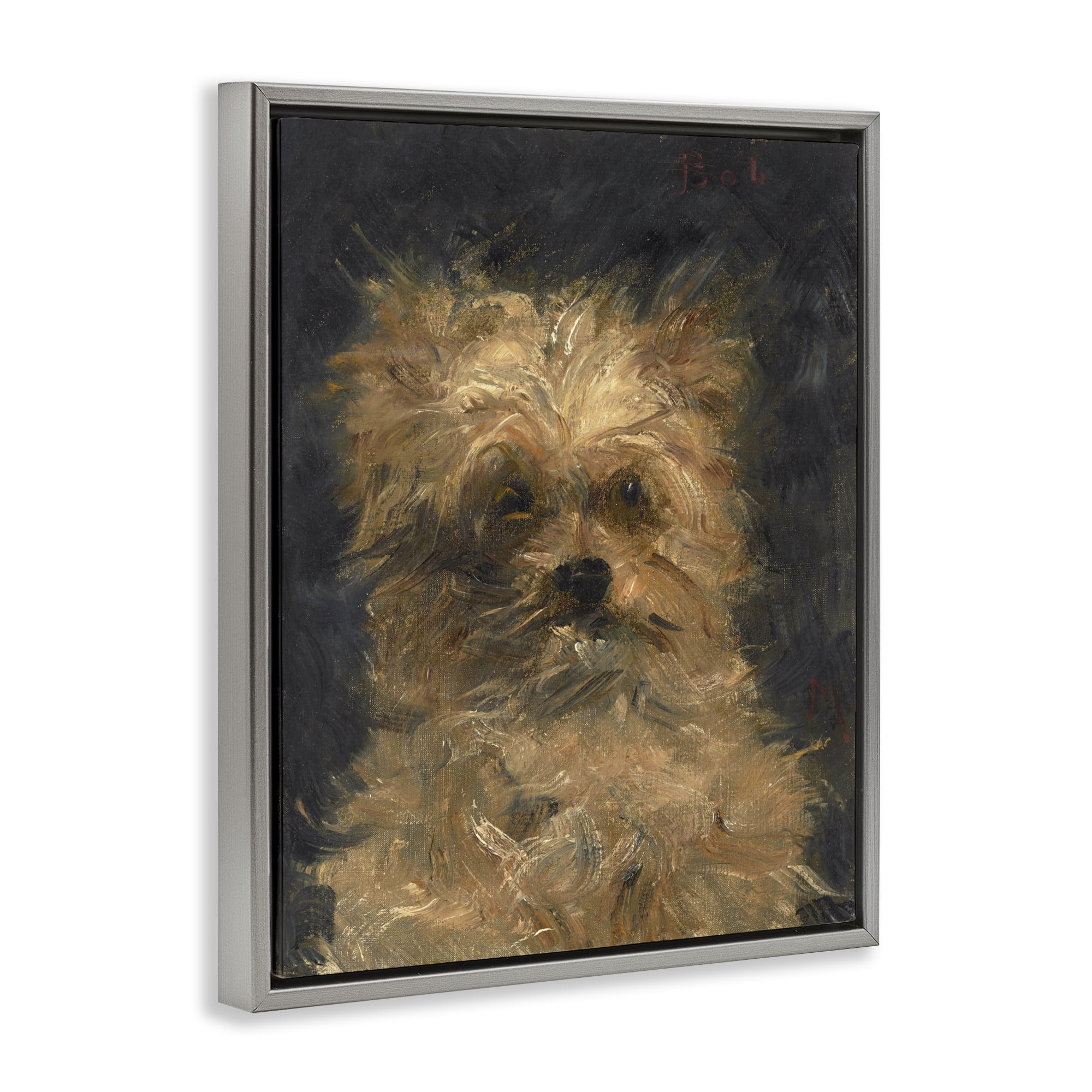 Stupell Industries Edouard Manet Dog Portrait Gray Framed Floater Canvas Wall Art, design by Lil' Rue