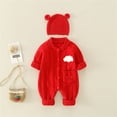 thumbnail image 2 of EnJoCho Baby Cotton Knit 𝖱omper Long Sleeve Sweater Jumpsuit Hat Set Baby Winter Outfit Warm Unisex Plain Clothes Bodysuit, 2 of 9