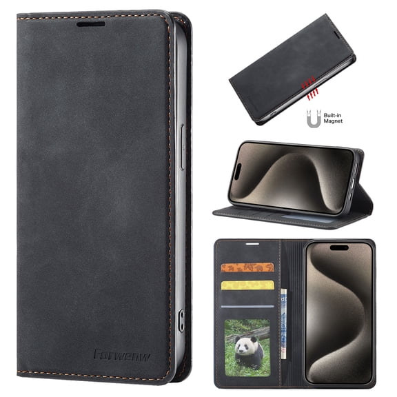 Wallet Case For Samsung Galaxy A16 5G, Premium PU Leather Flip Kickstand Folio Cover with RFID Blocking 3 Card Slots ID Window Cash Pocket Magnetic Closure Shockproof Phone Cover, Black