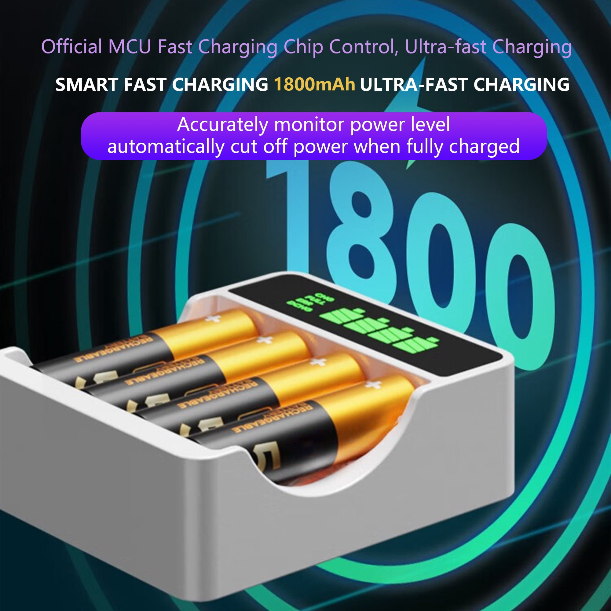 Zmisner Rechargeable AA Batteries with Smart Fast Charger, 2850mAh High Capacity Low Self Discharge Ni-MH Double A Battery, 4 Count