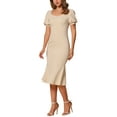 thumbnail image 4 of INSPIRE CHIC Business Elegant Dresses for Women's Sweetheart Neck Puff Short Sleeve Mermaid Midi Dress XL Beige, 4 of 6