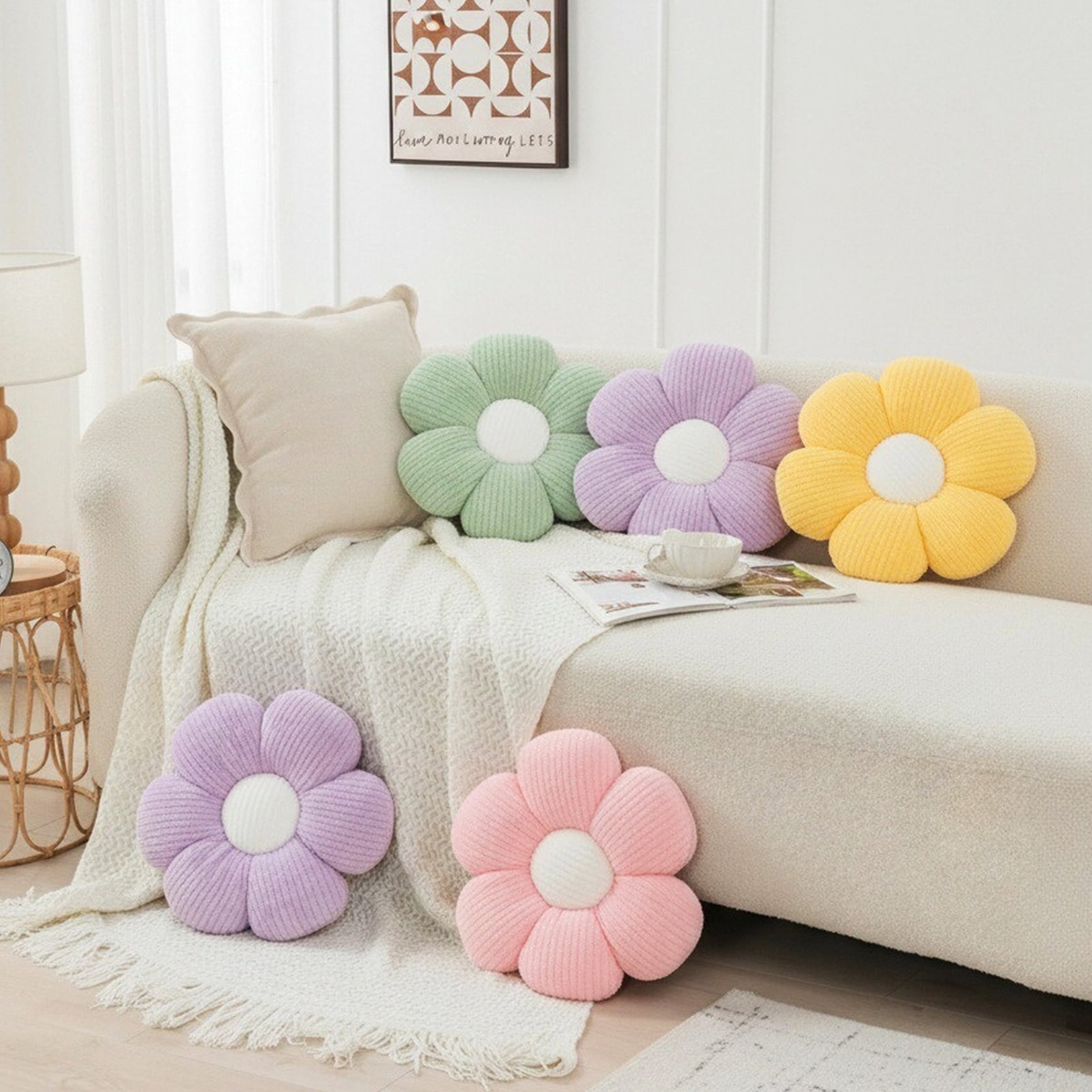 HonorHut 2 Pack Flower Pillows Soft Six Petal Daisy Shaped Throw Pillows Home Decorative Seating Cushion for Reading Sofa Couch Chair 15.7Inch White and Pink