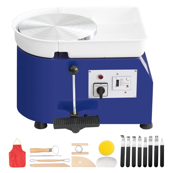 KFFKFF Pottery Wheel, 350W Electric Clay Forming Machine, 11-inch Wheel with Adjustable 60-300 RPM Speed, Pedal and Handle Control, Removable ABS Basin, Crafting Kit for Adults and Beginners, Blue