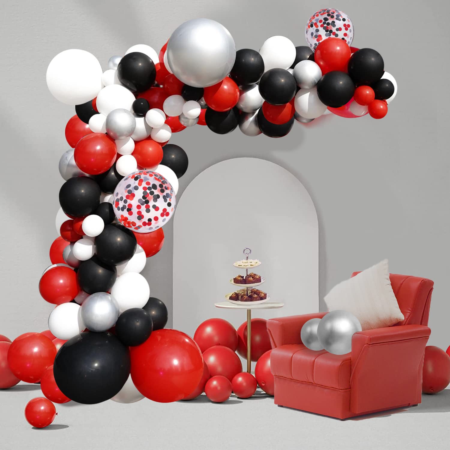 Red Black Balloon Garland Kit, 120pcs Red white silver black balloons