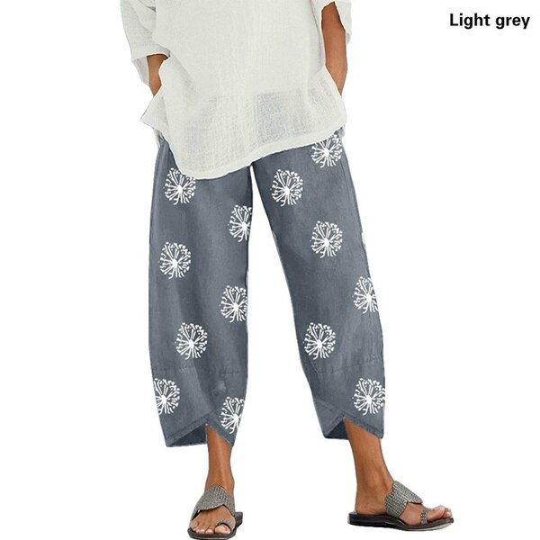 Pantalones harén para mujer, pantalones de pierna ancha de cintura elástica de lino y algodón Vintage, pantalones recortados holgados con bolsillos sólidos informales para mujer, S-5XL Tan Jianjun unisex