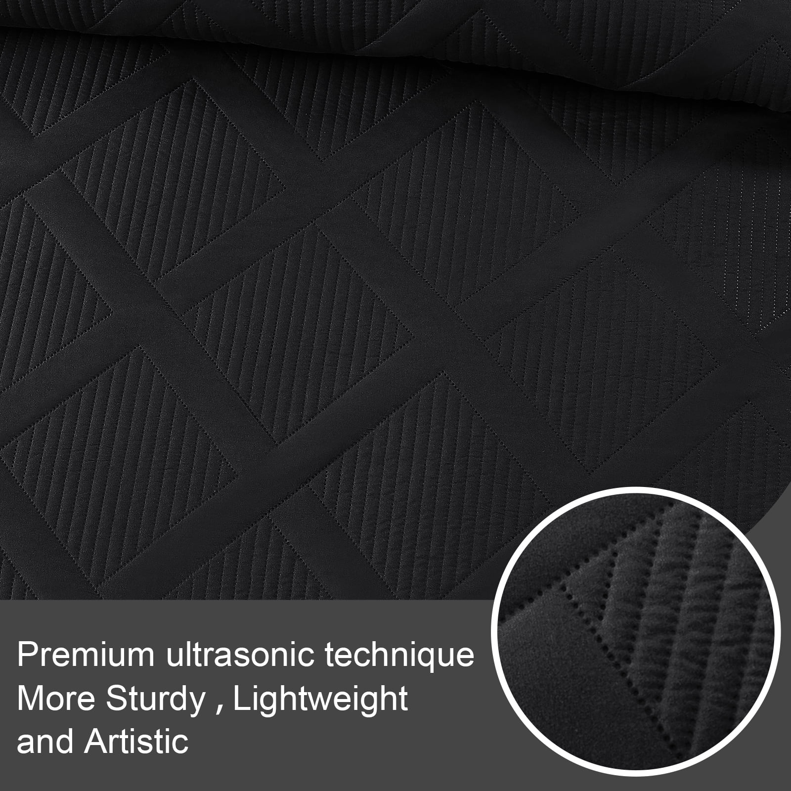 Exclusivo Mezcla Ultrasonic California King Quilt Set, 3-Piece Lightweight Bedspreads Modern Striped Coverlet, Black