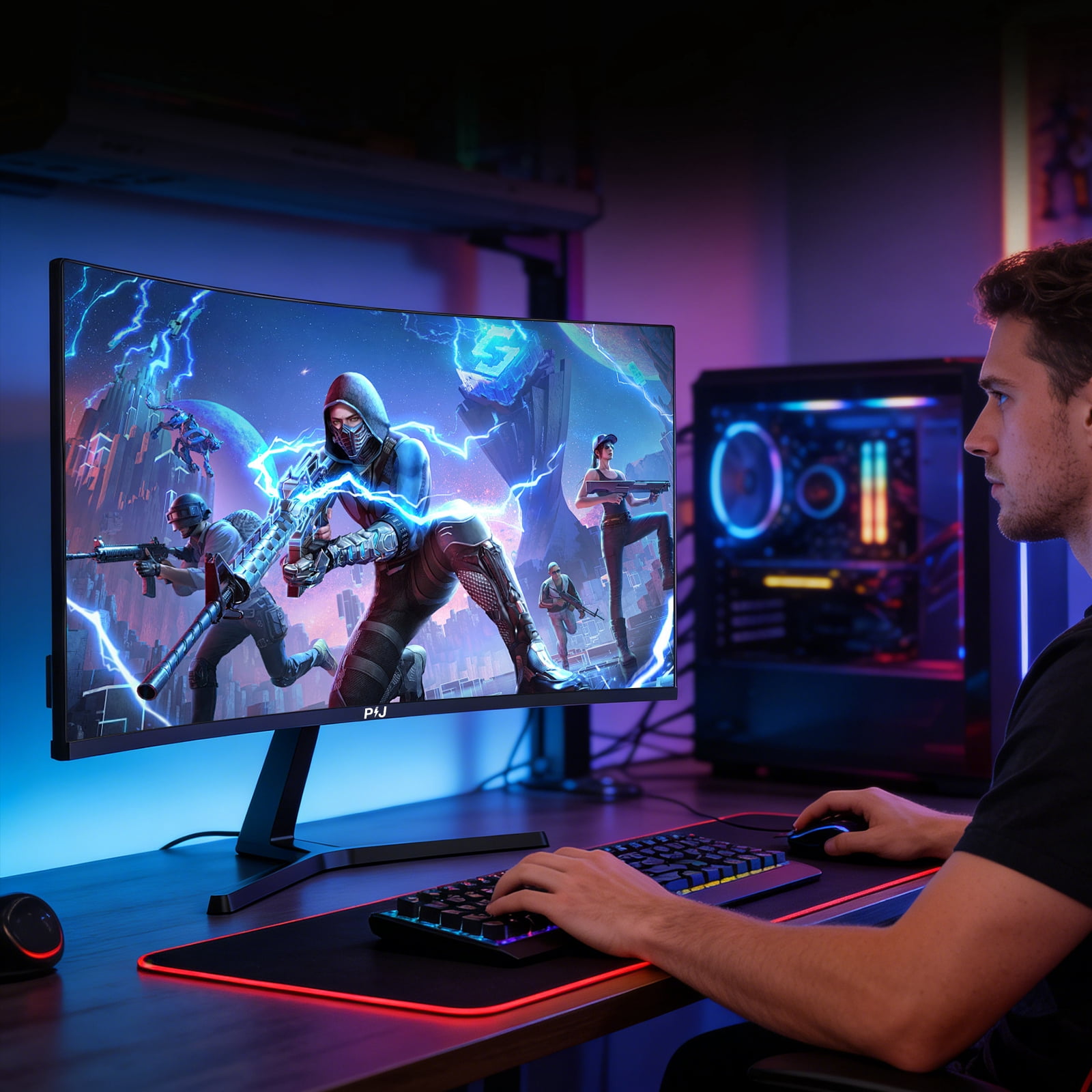 PIJ 27 inch Curved Gaming Monitor 250Hz, PC Computer Monitor Built-in Speakers for Home Office & Gaming, FHD 1080P, FreeSync, Eye Care, DP, HDMI, Wall Mountable