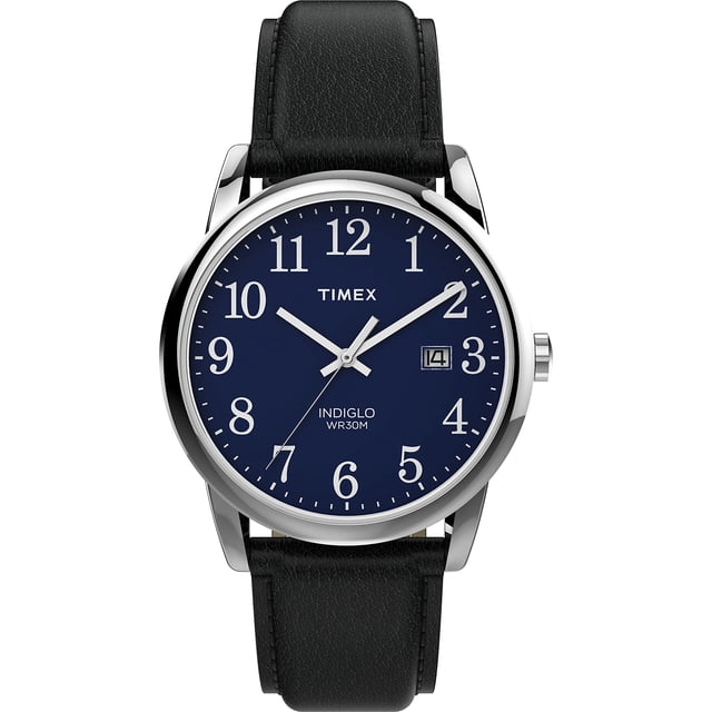 Reloj Timex Easy Reader 38mm Hombre Caja Plateada Esfera Azul Correa de Piel Negra Timex