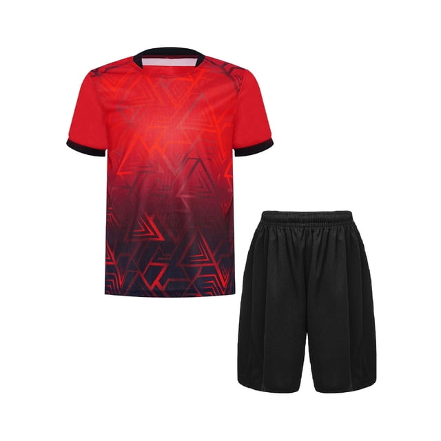 renvena Ensemble d'Uniforme d'Équipe de Football pour Garçon, T-shirt à Manches Courtes et Short, Tenue Décontractée Quotidienne, Rouge 4