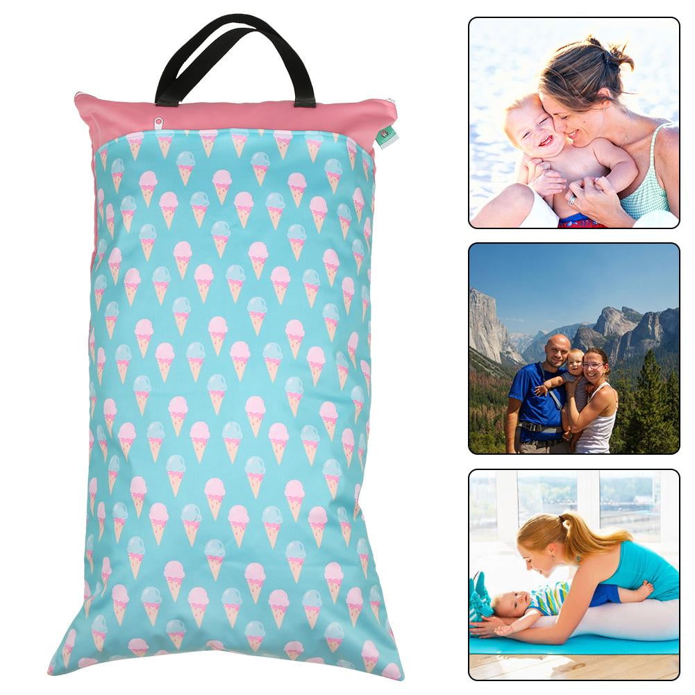 Mgaxyff 1Pc Baby Waterproof Double Zipper Diaper Bag Washable Dry Wet