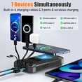 thumbnail image 5 of OWNTECH 30000mAh Solar Power Bank Portable Charger with 4 Cables & 3 USB Ports, Wireless Charger with LED Light, Compatible with iPhone, Android, for Camping, Hiking, Black, 5 of 7