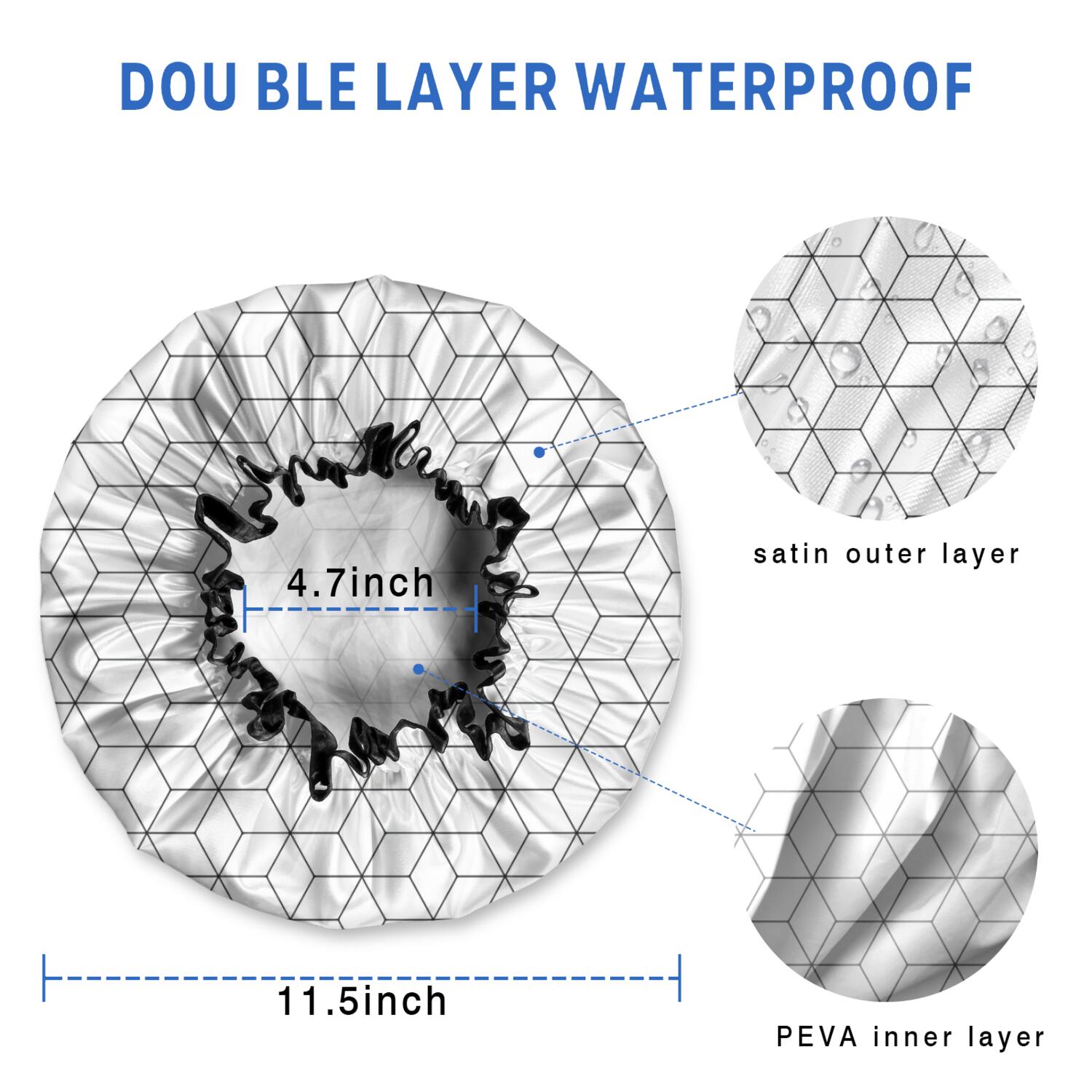 Shower Caps,Black White Checkerboard Checkered Pattern Waterproof Shower Cap for Women 4 Pieces,Double Reusable Hair Cover for Shower PEVA Elastic Stretch Hem