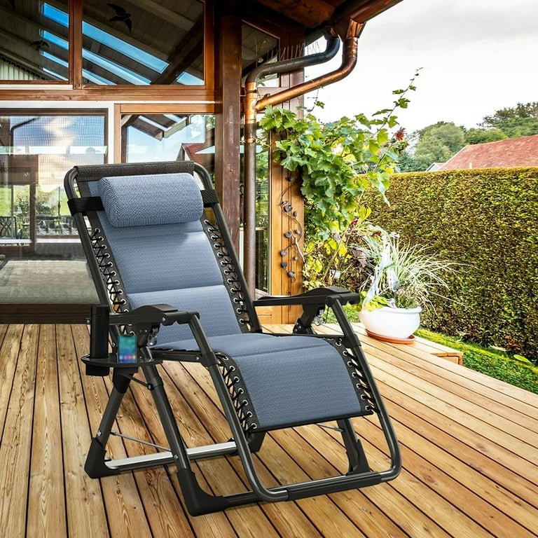 Zero Gravity Chair Premium Outdoor Lawn Folding Lounge Chairs Sturdy Adjustable Reclining Patio Chairs with Dismantle Cushion Headrest and Tray Light Blue Walmart