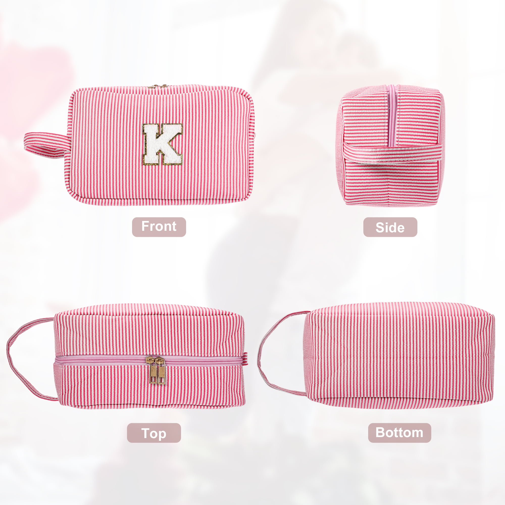 Unique Bargains Personalized Initial Make Up Bag K Cosmetic Bag Travel Makeup Bag Red