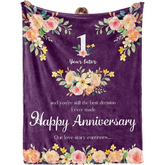 1 Year Anniversary Wedding Gifts for Him Her, One Year, First Anniversary Blanket Gifts for Boyfriend, Girlfriend, Valentines Day Gifts for Couple, Wife, Husband, 50x60 Super Soft Throw Blanket