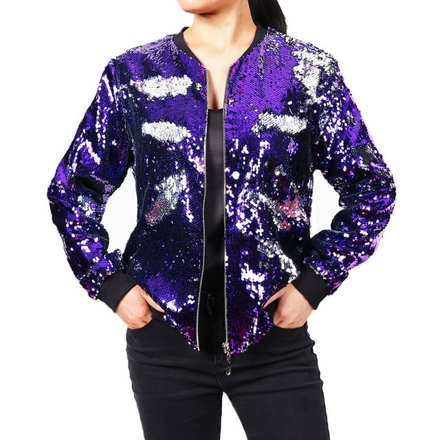 Vestes pour Femmes Printemps, Veste de Baseball Scintillante à Paillettes Mode Élégante