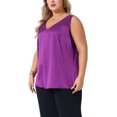 thumbnail image 4 of Tops de tanque de seda satén de tamaño grande para mujer Agnes Orinda, blusas sin mangas de cuello en V, camisetas básicas de verano 1X morado, 4 of 6