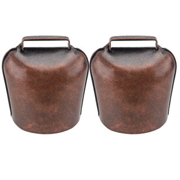2 Campanas pequeñas y gruesas colgantes para pastoreo, accesorios para mascotas y ganadería, decoración colgante para ovejas, caballos y vacas (Bronce rojo, tamaño grande)