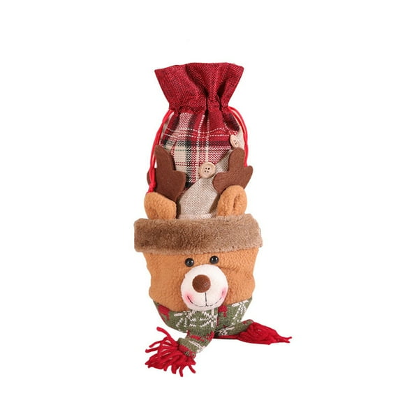 Bearachild Funda para botella de vino de Navidad para coche, bolsa protectora Universal de lino a prueba de polvo para cerveza, funda para botella de vino, Kits de decoración para fiestas Alce Bearachild HA070037-03B