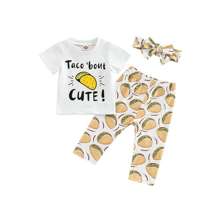 

IZhansean 3Pcs Infant Baby Girls Clothes Letter Print Short Sleeve T-shirt+Hamburger Casual Pants Kids Summer Outfits Yellow 0-6 Months
