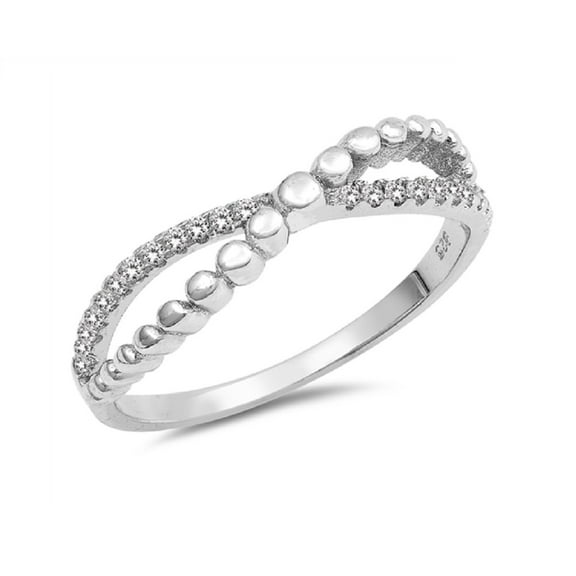 Clear Cubic Zirconia Stones And Beads Infinity Band Ring Sterling Silver