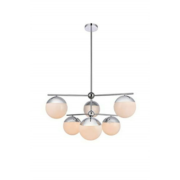 Eclipse 6 Lights Chrome Pendant With Frosted White Glass