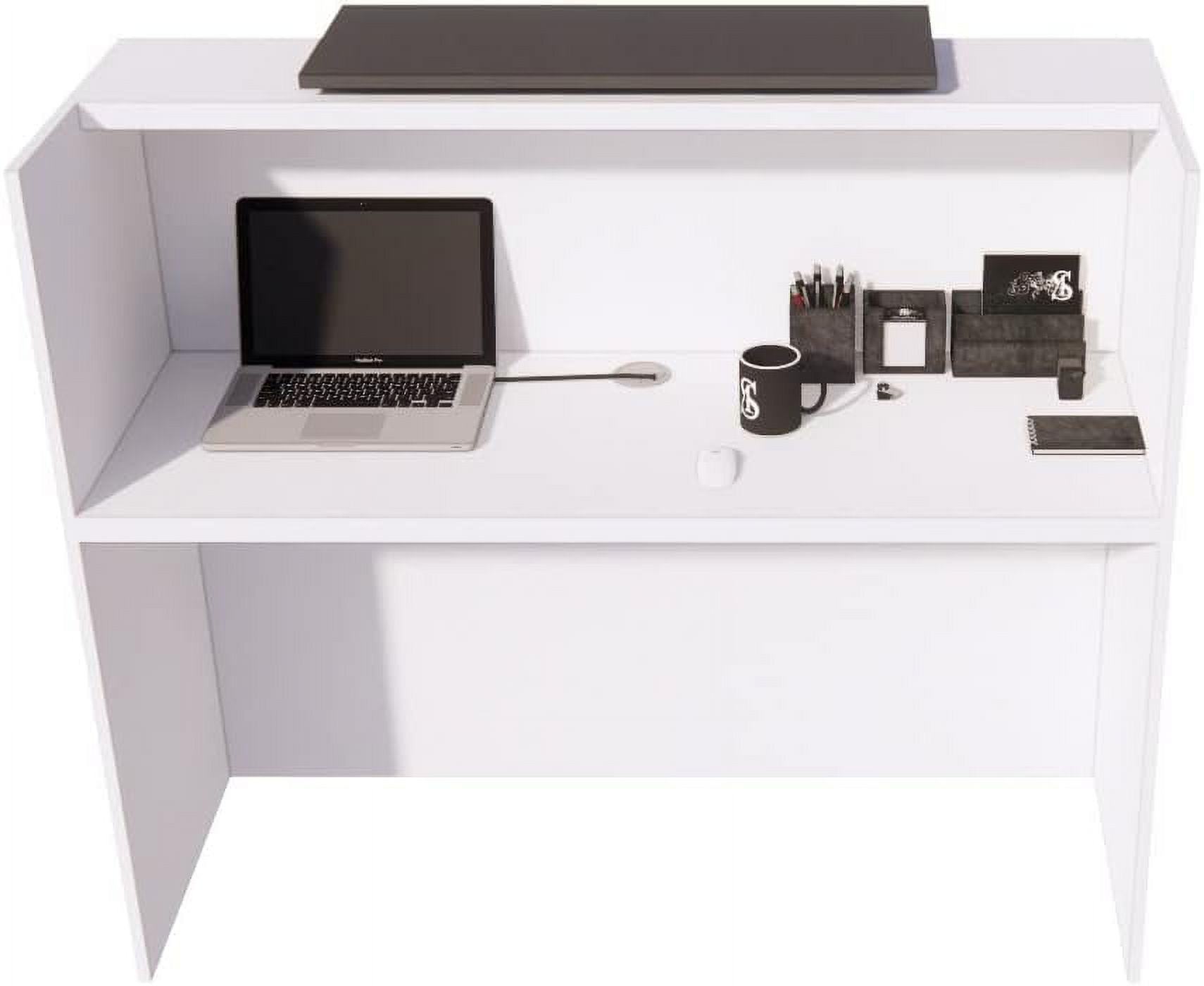 UGOS ICN 53 Inch Modern Reception Desk with Transaction Counter, Laminate Desktop, Front Welcoming Desk, Multifunctional Standing Table for Home, Office, Beauty Salon, and Lobby (White & Anthracite Gr