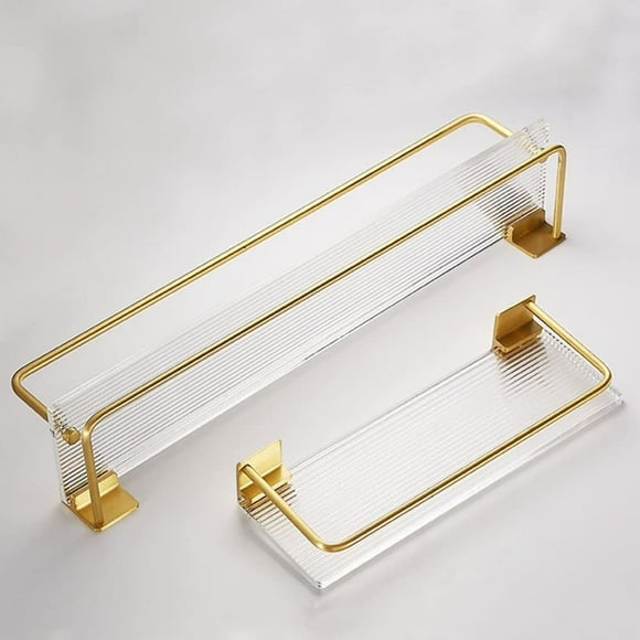 Hweilai Bathroom Shelf Corner Shower Caddy Gold Floating Shelves Wall Mounted Storage Shelves with Towel Bar for Bathroom Kitchen Bedroom Organizer Shelf Spice Rack Rustproof Sturdy Durable/30Cm Shelf