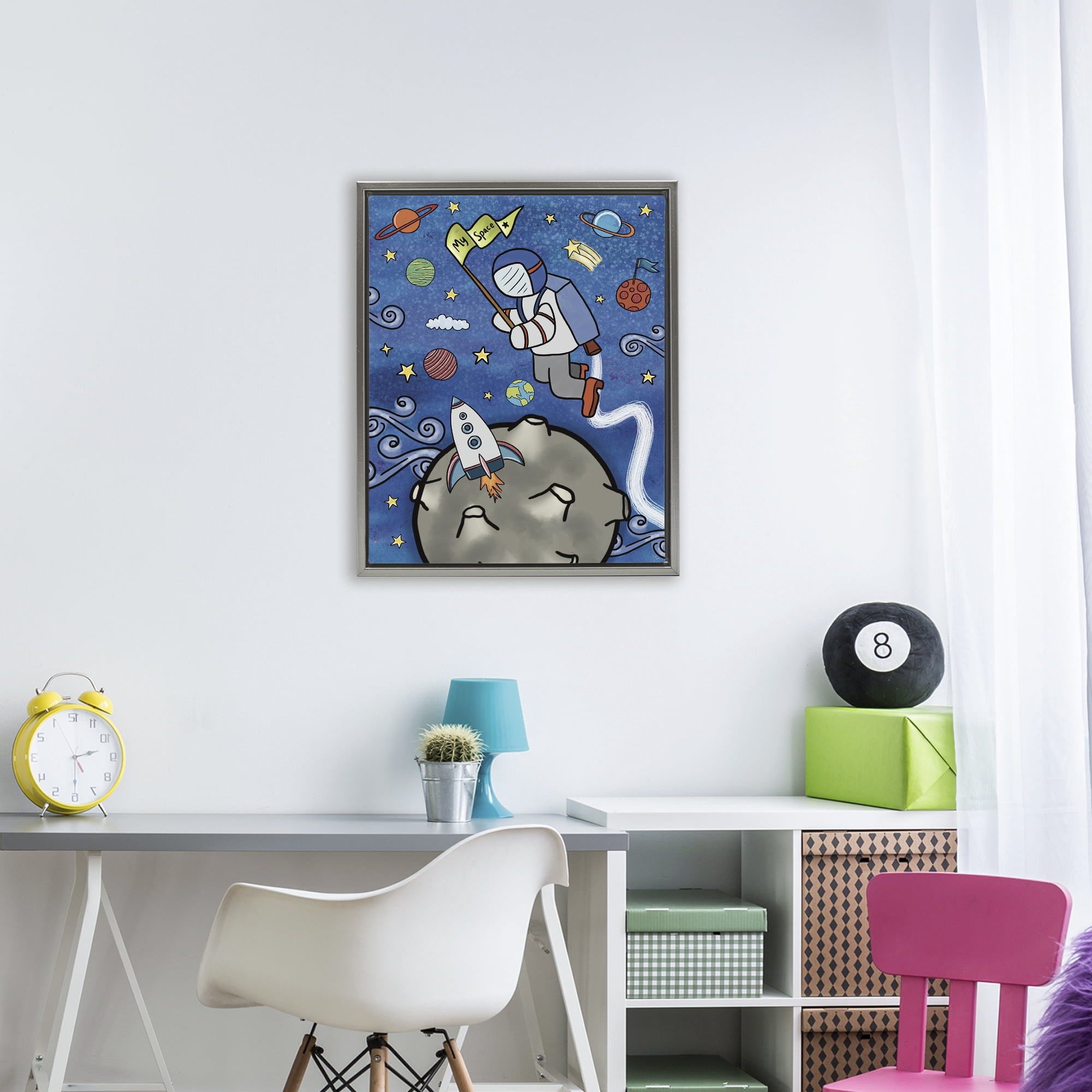 Astronaut Space Adventure Gray Framed Floater Canvas Wall Art, design by Jennifer Stith