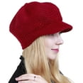 thumbnail image 7 of Muryobao Female Adult Women Winter Hat Slouchy Cable Knit Visor Crochet Beanie Hats Warm Snow Ski Skull Cap with Brim Red, 7 of 7