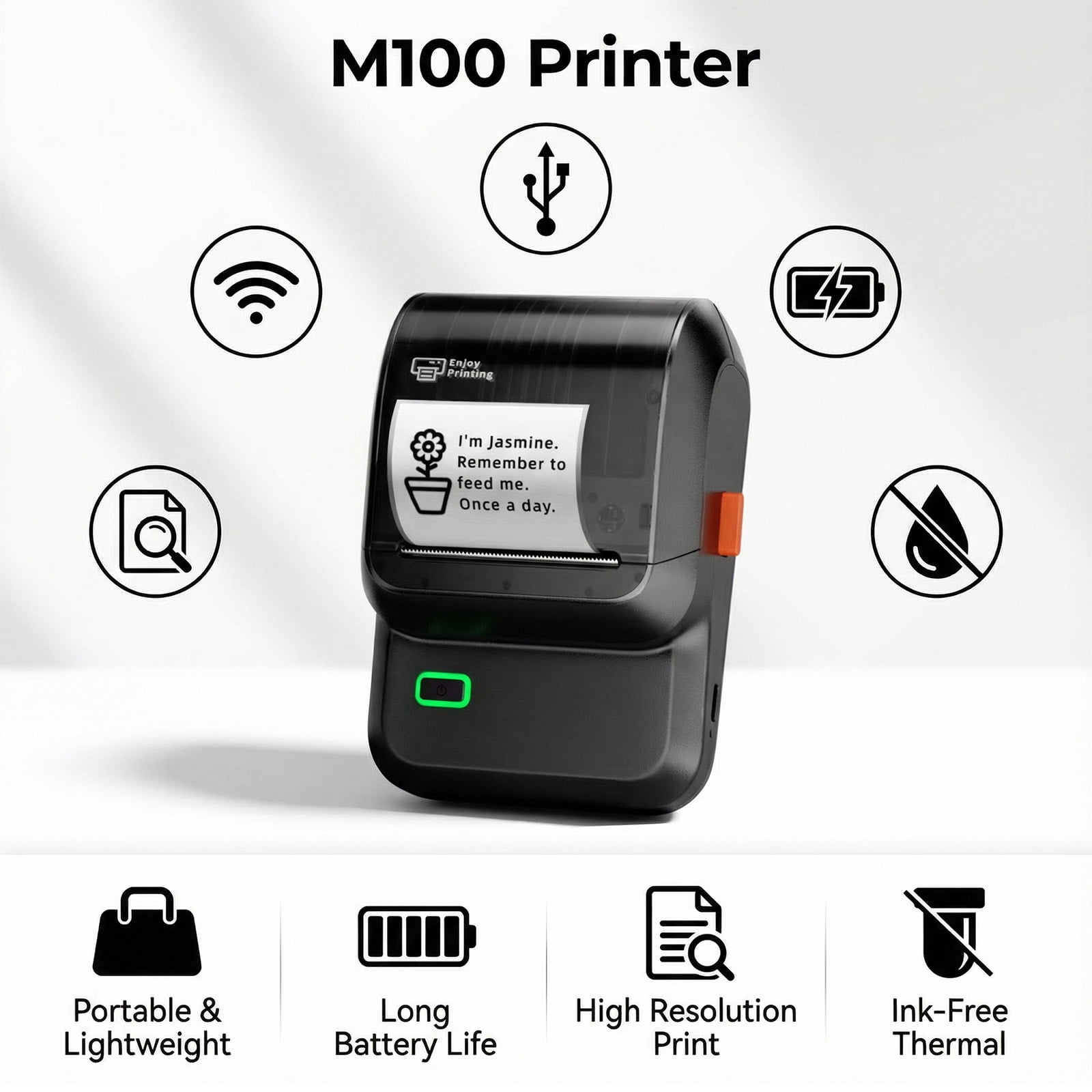 Phomemo M100 Label Maker with 100 Labels,Thermal Bluetooth Label Printer,No Ink 2 inch Barcode Printer with App Control, for Small Business, Clothing Tags,Round Gift Stickers(Black)