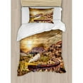 thumbnail image 3 of Wizard Duvet Cover Set Queen Size, Wizard School Express Famous Train Landscape Glenfinnan Railway Viaduct Scotland Sunset, Decorative 3 Piece Bedding Set with 2 Pillow Shams, Brown, by Ambesonne, 3 of 3
