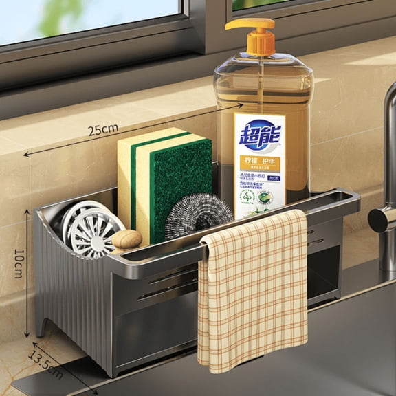 Automatic Drainage Sink Storage Rack Plastic Kitchen Sink Organizer Soap Sponge Holder Bathroom Shampoo Storage Rack Towel Holder Shelf