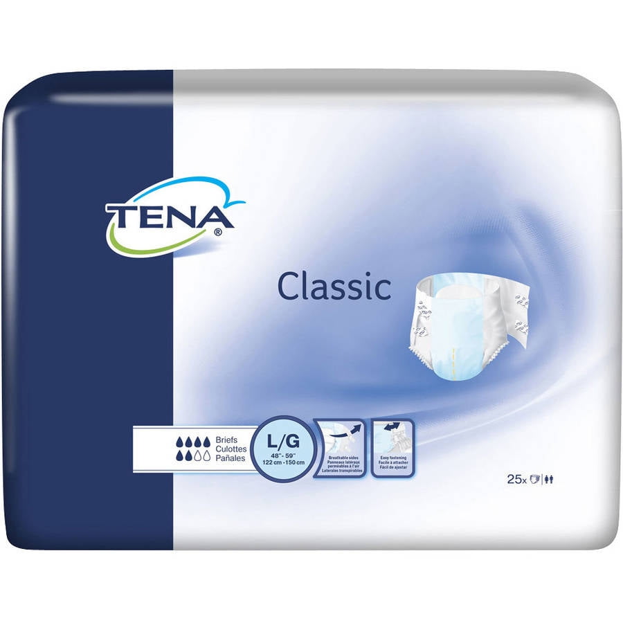 TENA Classic Incontinence Briefs, Large, 25 count