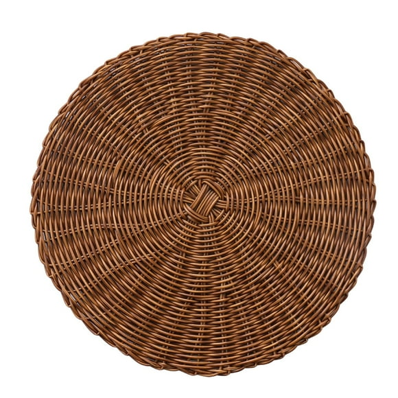 15-Inch Round Woven Rattan Placemat | Heat Resistant Non-Slip Table Mat for Dining Kitchen | Brown PVC Coaster Protects Table Mat from Stains and Scratches, 1 Pcs Home Decorative