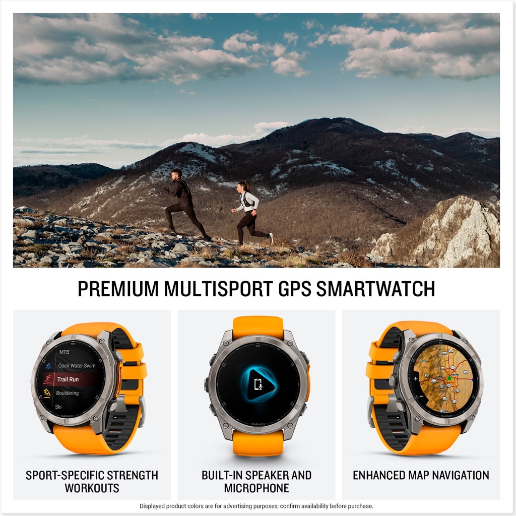 GARMIN Fenix 8 51 mm Titanium Case with Orange Watch Band, 1 Pack
