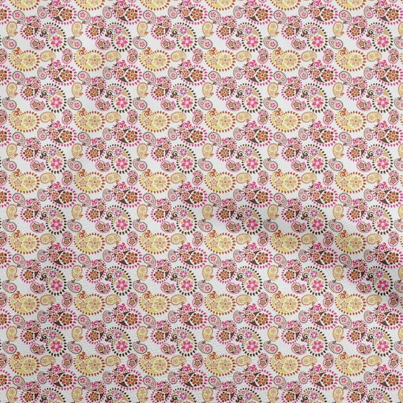 oneOone Cotton Flex Yellow Fabric Asian Paisley Sewing Fabric By The Yard Printed Diy Clothing Sewing Supplies 40 Inch Wide