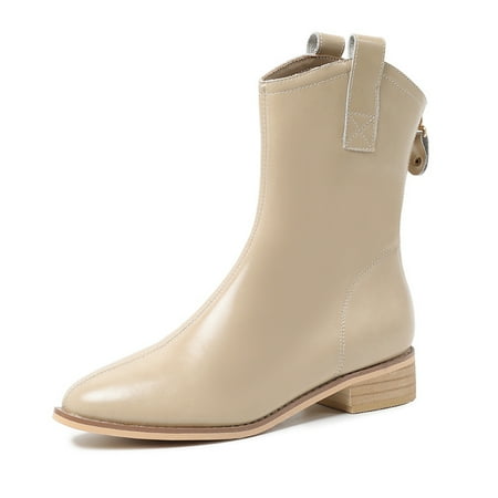 

Women‘s Block Low Heel Short Boots Fashionable Solid Color Pointed Toe V-cut Shoes Back Zipper Ankle Boots