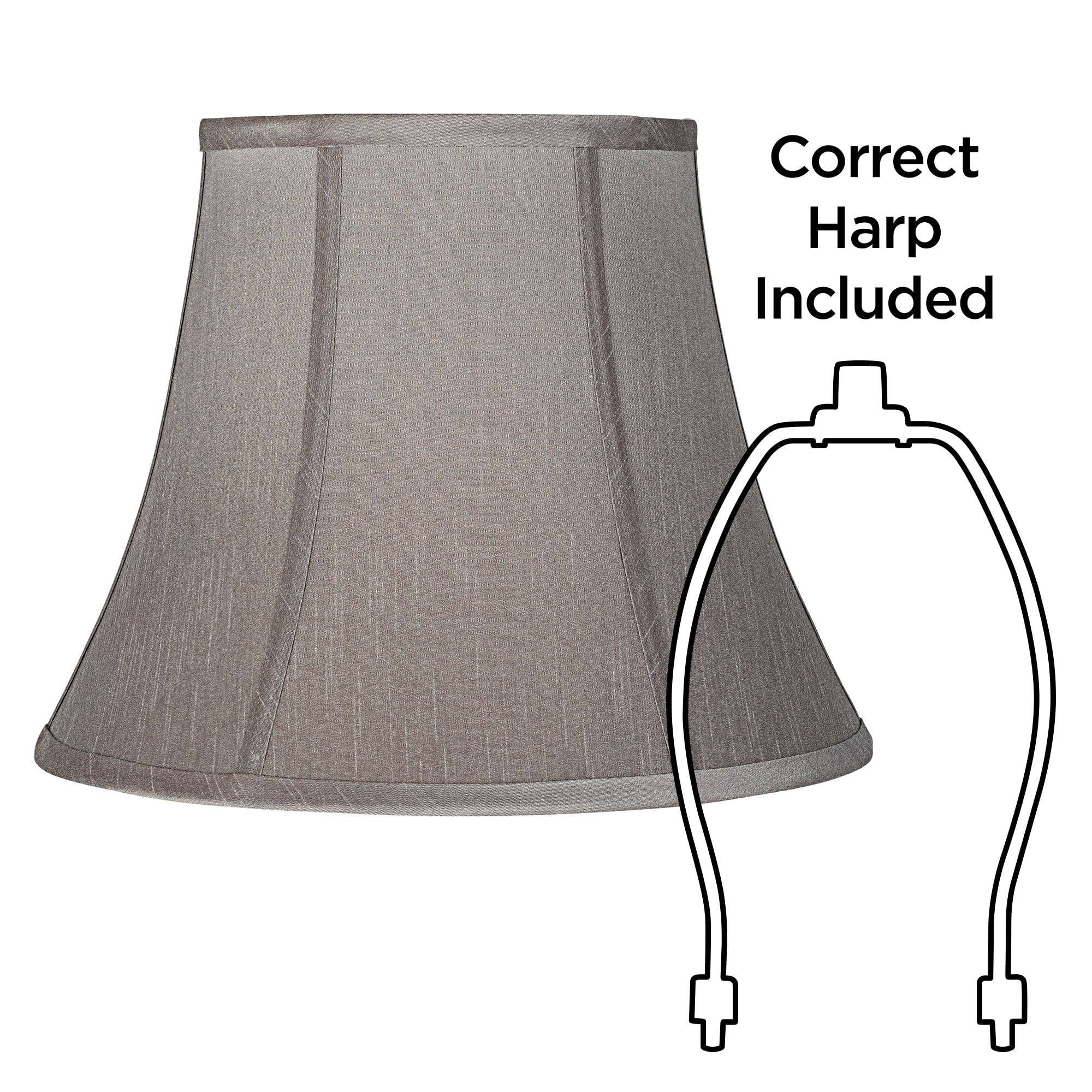 Springcrest Collection Set of 2 Softback Round Bell Lamp Shades Pewter Gray Medium 8" Top x 14" Bottom x 11" Slant Spider with Harp and Finial Fitting
