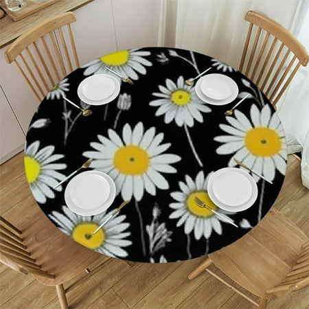 

Patifu Flowers Round Tablecloth Stain-Resistant Washable Indoor Outdoor 100% Polyester Waterproof Resistant Fabric Elastic Edge 54 -58