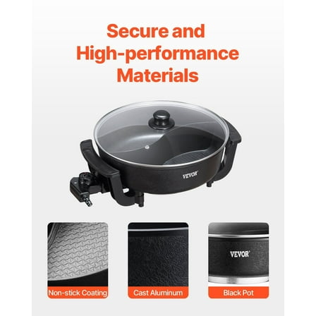 5L Electric Shabu Shabu Hot Pot with Divider, Non-Stick Interior, Large Capacity Cooking Pot for 6-10 Person Gatherings