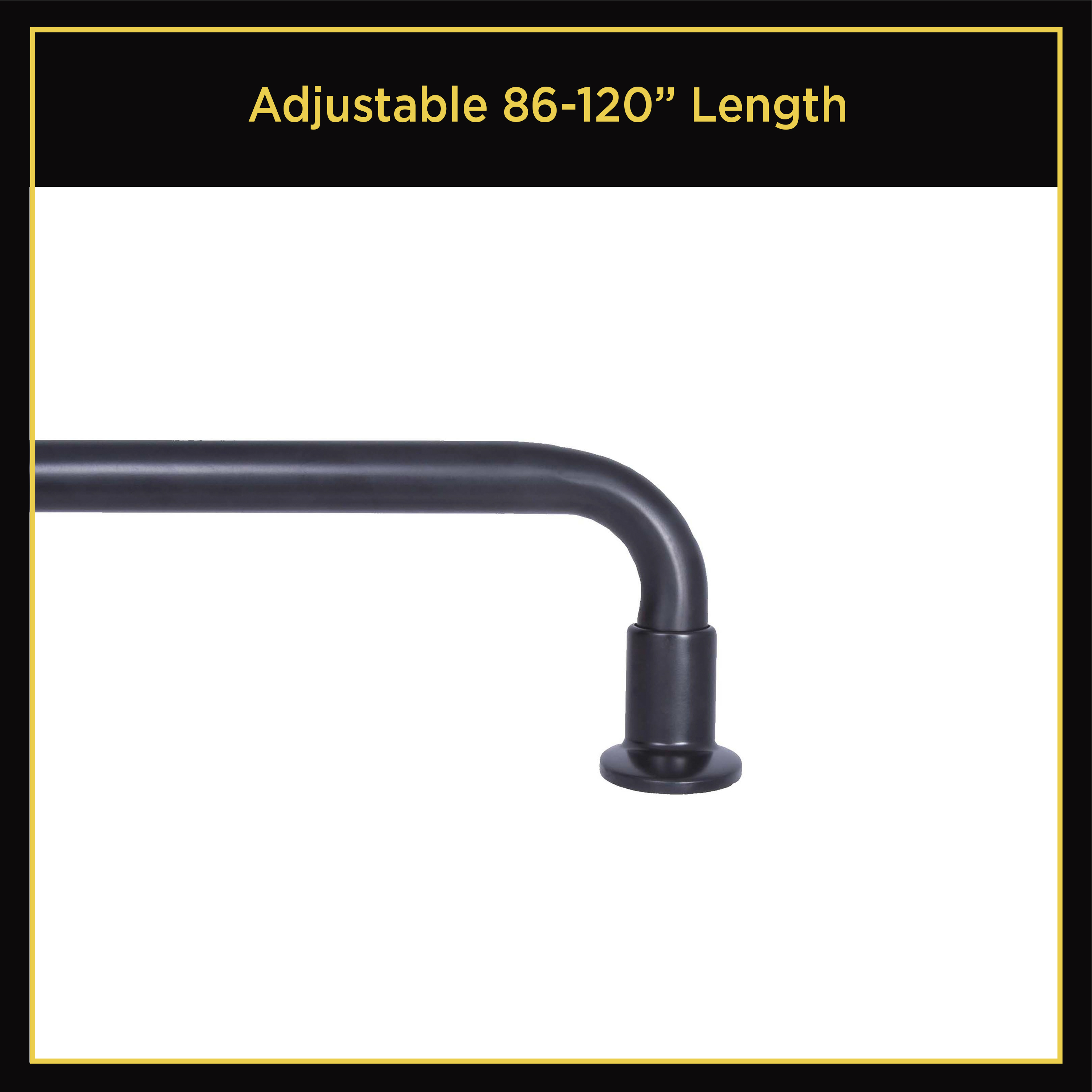 Lunar Complete Blackout Room Darkening Steel Wrap Rod, 86-120" Adjustable Length, 5/8" Dia., Black