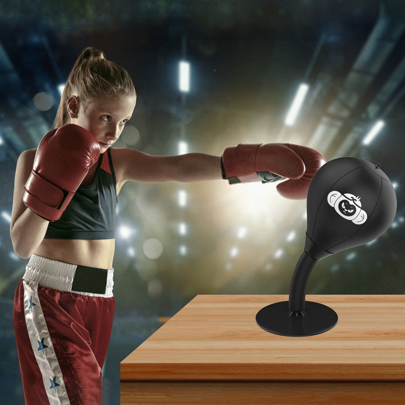 Desktop Punching Bag - Reflex Stress Relief & Tension Toy for Office/Home Workout, Heavy Duty Boxing Exercise Ball with Suction Cup Base, Fun Gifts for Kids, Adults & Coworkers black